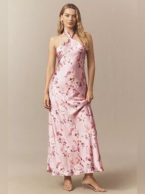 bhldn rosie high-neck pleated chiffon maxi dress Rosie High-Neck Pleated Chiffon Maxi Dress